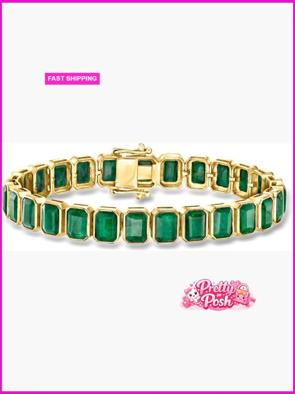 25.00 ct t.w. Emerald Link Bracelet in 18kt Gold Over Sterling